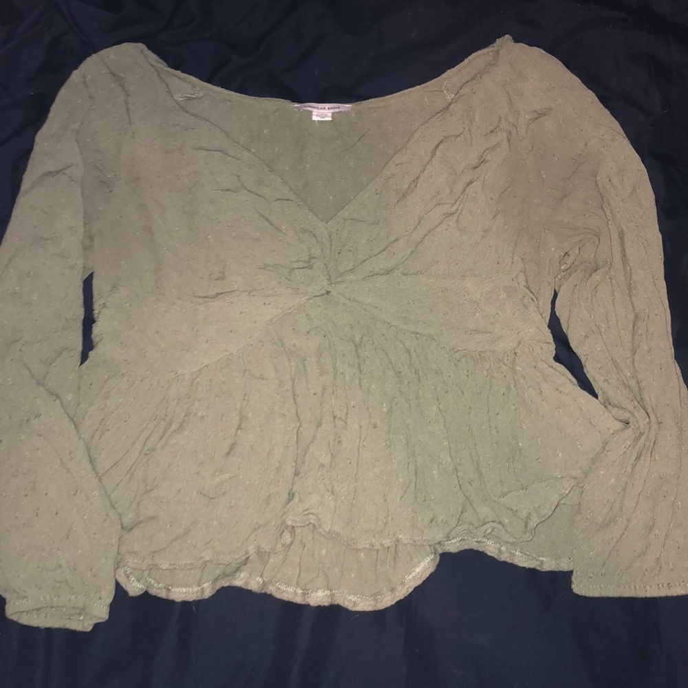 Green Textured Long Sleeve Top